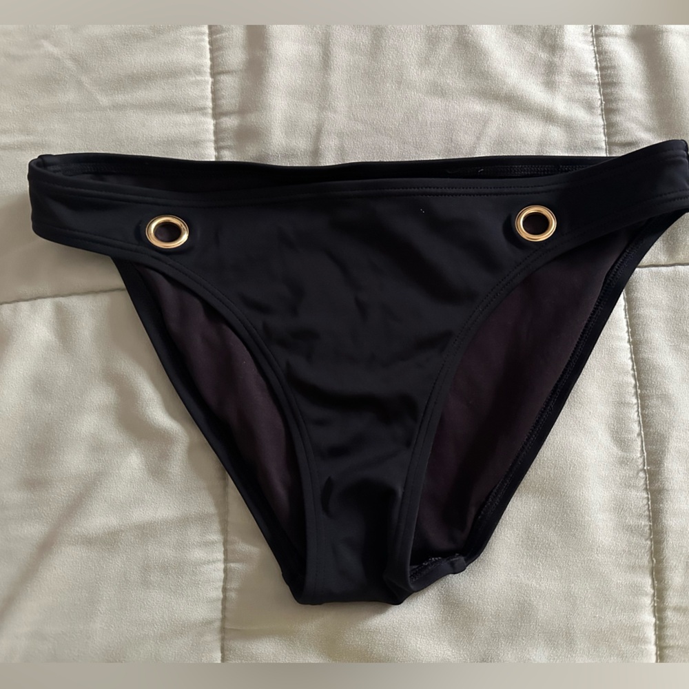 Victoria’s Secret small black bikini bottom gold rings bnwot